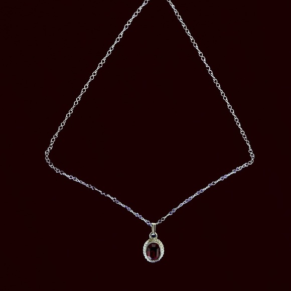 Vintage Sarah Coventry Sterling Chain Red Stone Necklace - Picture 2 of 7